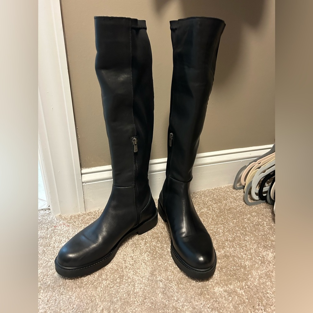Black Leather Knee-High Boots